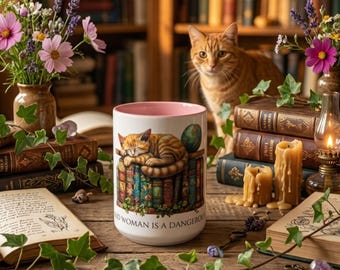 Book Lover Cat Reader Gift, A Well-Read Woman Is a Dangerous Creature Mug