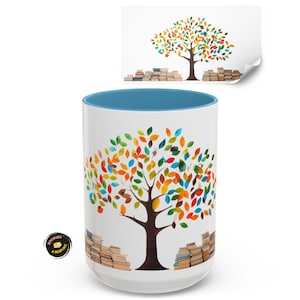 Arbre de lecture Mug • Cadeau pour amateur de lecture, pile de livres colorée