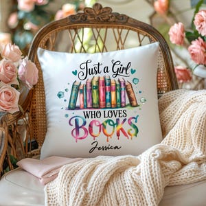 Personalized Book Lover Pillow, Custom Name Reading Cushion