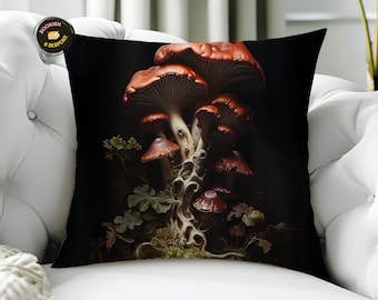 Gothic Cottagecore Mushroom Pillow, Dark Academia Cushion