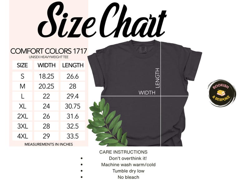 Peut inclure: Un t-shirt unisexe Comfort Colors 1717 gris fonc&eacute; avec un tableau des tailles. Le tableau indique les tailles S &agrave; 4XL avec les mesures de largeur et de longueur en pouces. Des instructions d'entretien sont &eacute;galement incluses.
