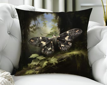Dark Academia Moth Pillow Cover, Mystical Woodland Decor