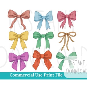 Pastel Bow Clipart Bundle PNG | Girly Ribbon Bow Sublimation Set | Preppy Graphic Download | Colorful Cottagecore Bow Design Pack