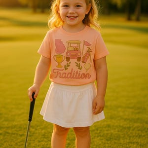 Golf Tradition PNG – Georgia Golf Clipart z trofeami, wózkiem i kijami | Projekt sublimacji na koszulki inspirowane Masters