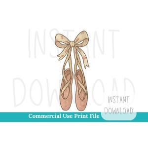 Vintage Ballet Slippers PNG | Floral Bow Ballerina Clipart | Pink Pointe Shoes Sublimation | Shabby Chic Dance Digital Design