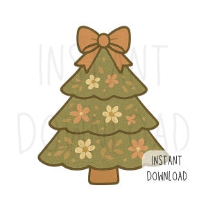 Floral Christmas Tree PNG | Vintage Holiday Clipart, Boho Daisy Flowers, Festive Digital Download