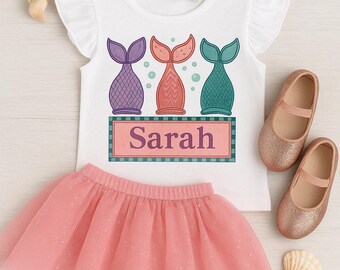 Mermaid Tail Name Shirt for Girls, Personalized Toddler Mermaid Tee, Custom Beach Outfit, Birthday Shirt Girl, Sea Life Sublimation PNG