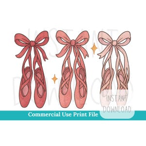 Ballet Slippers with Bows PNG | Pink Pointe Shoe Clipart | Ballerina Sublimation Design | Sparkly Dance Digital Download