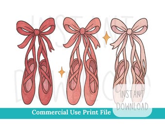 Zapatillas de ballet con lazos PNG / Clipart de zapatillas de punta rosa / Diseño de sublimación de bailarina / Descarga digital de baile brillante