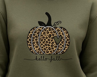 Leoparden Kürbis Sweatshirt Damen, Herbstpullover Herbst Outfit, Cozy Sweater Pullover Leopardlook Geschenk Herbstzeit für Sie Freundin Frau