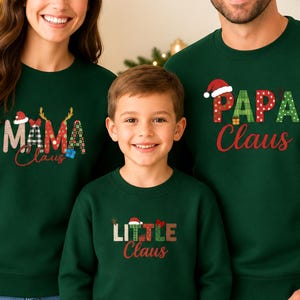 Familien Weihnachtspullover Set, Mama Papa Kind Sweatshirt dunkelgrün, Festlicher Partnerlook Weihnachten Matching Outfits Xmas Family Look