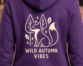 Sweat à capuche pour femme Herbst Style, Wild Autumn Vibes, Kapuzenpullover avec Fuchs Motiv & Rückendruck, Cosy Herbstlook Wald Naturfreund