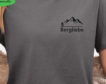 Bergliebe T-shirt Wandern – Minimalistisches Brust-Design Berge Natur Geschenk für Bergfreunde Damen Herren, Wanderlust, Bergsteigen