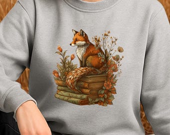Sweatshirt femme Fuchs Bücher, sweat à capuche Herbst avec illustration Fuchs, Bücher und Blumen, pull confortable pour les professionnels de la santé