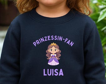 Prinzessin-Fan Kinderpullover personalisiert Name, Mädchen Sweatshirt Prinzessin Motiv – Geschenk für kleine Prinzessinnen Kinder Geburtstag
