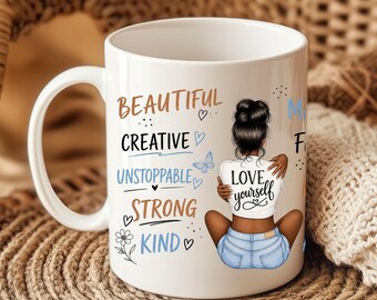 Selbstliebe Tasse Spruch, Ámate a ti mismo Becher Mental Health Mindset Motivación Geschenk Freundin Sie Achtsamkeit Frauenpower Keramiktasse