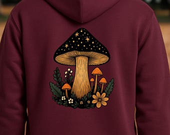 Sweat à capuche Pilz unisexe, Herbstlicher Retro Kapuzenpullover mit Rückenprint im vintage-Stil, Cozy Hoodie für Männer & Frauen, Naturfreunde Outfit