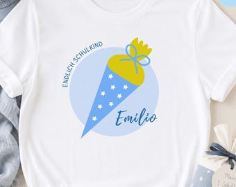 T-shirt Personalisiertes Schulkind Junge, Nom de la chemise Endlich Schulkind, Geschenk zur Schuleinschulung, Schultütenmotiv Kinder Erstklässler