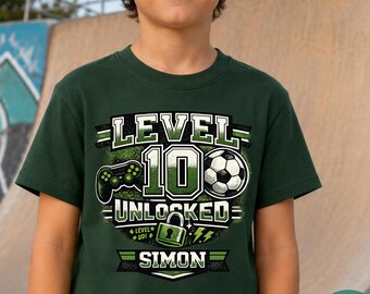 Personalisiertes Kinder Geburtstagsshirt Fußball, T-Shirt Name & Alter, Gaming Soccer Geburtstag Kinder Shirt Geschenk Junge Fussballfan