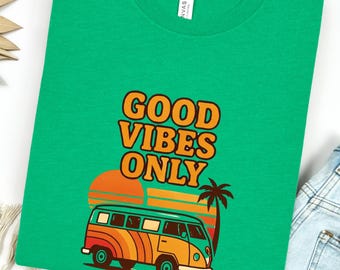 Chemise rétro, cadeau pour elle, cadeau pour lui, cadeau rétro, chemise des années 70, chemise hippie, chemise vintage, cadeau vintage, chemise Good Vibes, chemise de plage