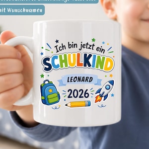 Personalisierte Kindertasse Schulkind Junge Name Einschulung Geschenk Tasse Name Schulstart Geschenk Kind Becher Rakete Schuleinführung image 1