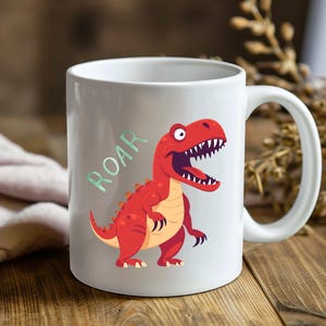 Kinder Tasse Dinosaurier 330 ml – T-Rex Motiv mit „ROAR“ – Keramik Tasse für Jungen & Mädchen – Dino Becher Geschenk für Kinder