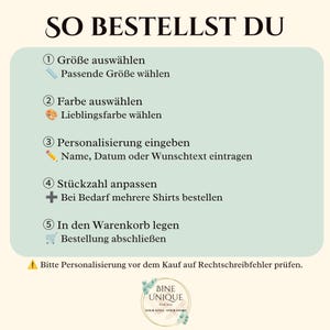 May include: A light green informational graphic titled SO BESTELLST DU with five numbered steps for ordering. Icons include a ruler, paint palette, pencil, plus sign, and shopping cart. A logo at the bottom reads BINE UNIQUE ESTD 2015.