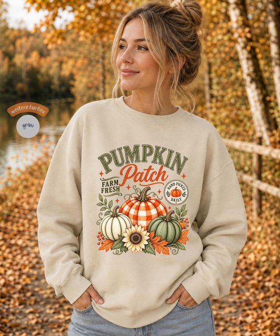 Herbstpullover Damen Pumpkin Patch Sweatshirt Kürbis Vintage Fall Pullover Herbstshirt Geschenk Idee für Sie, Frau Thanksgiving Herbstlook