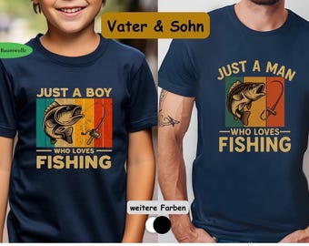 T-shirt Angler für Jungen & Männer, Just a Boy / Man Who Loves Fishing, Geschenk für Angler, vintage Retro Fisch T-shirt Geschenk Sohn Papa
