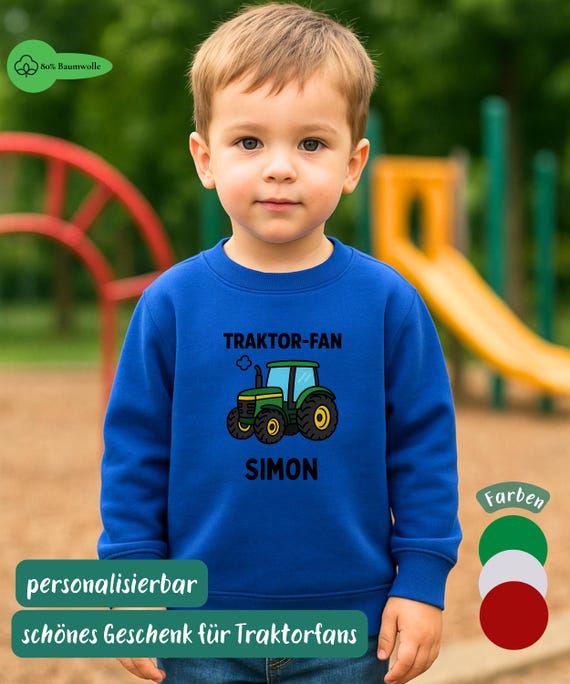 Traktor-Fan Kinderpullover personalisiert mit Name – Geschenk für Kleinkind Jungen – Bauernhof Fahrzeug Sweater für Kinder Geburtstag