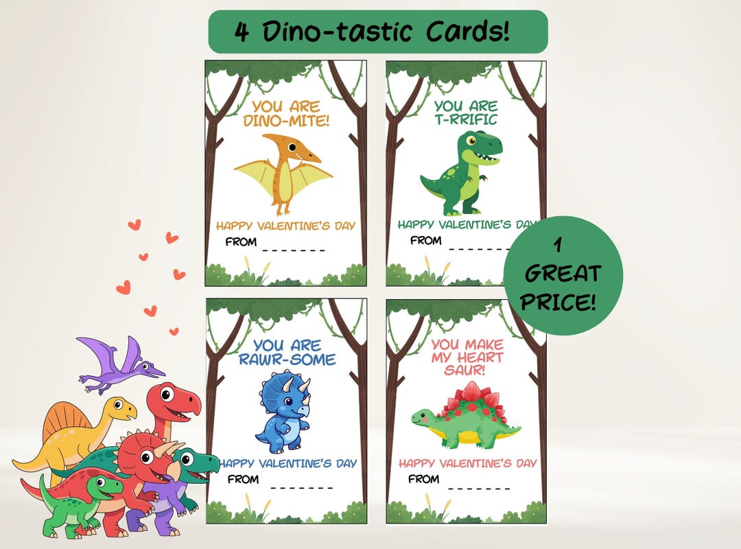 Dinosaur Valentine Cards for Kids Printable, Classroom Valentines, You ...