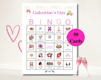 50 Galentine's Day Bingo Cards, Fun Girls Night Party Activity, Valentine’s Friendship Bingo, Printable Galentines Game