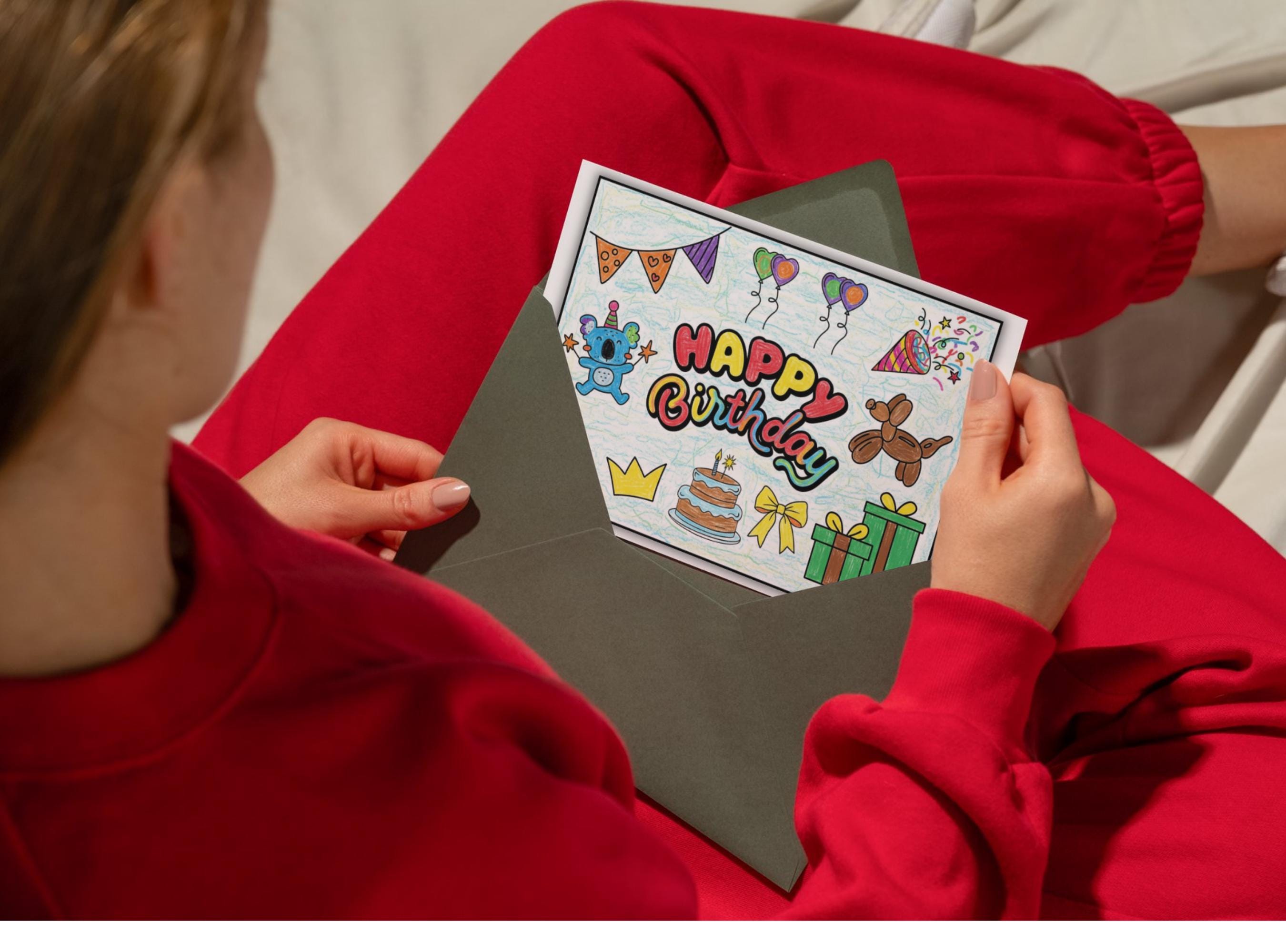 Happy Birthday Coloring Card, Printable Kids Activity, DIY Card for ...