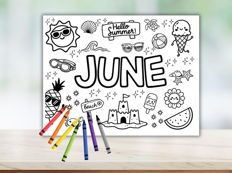 June Coloring Page for Kids, Hello Summer Printable, Kids Coloring ...