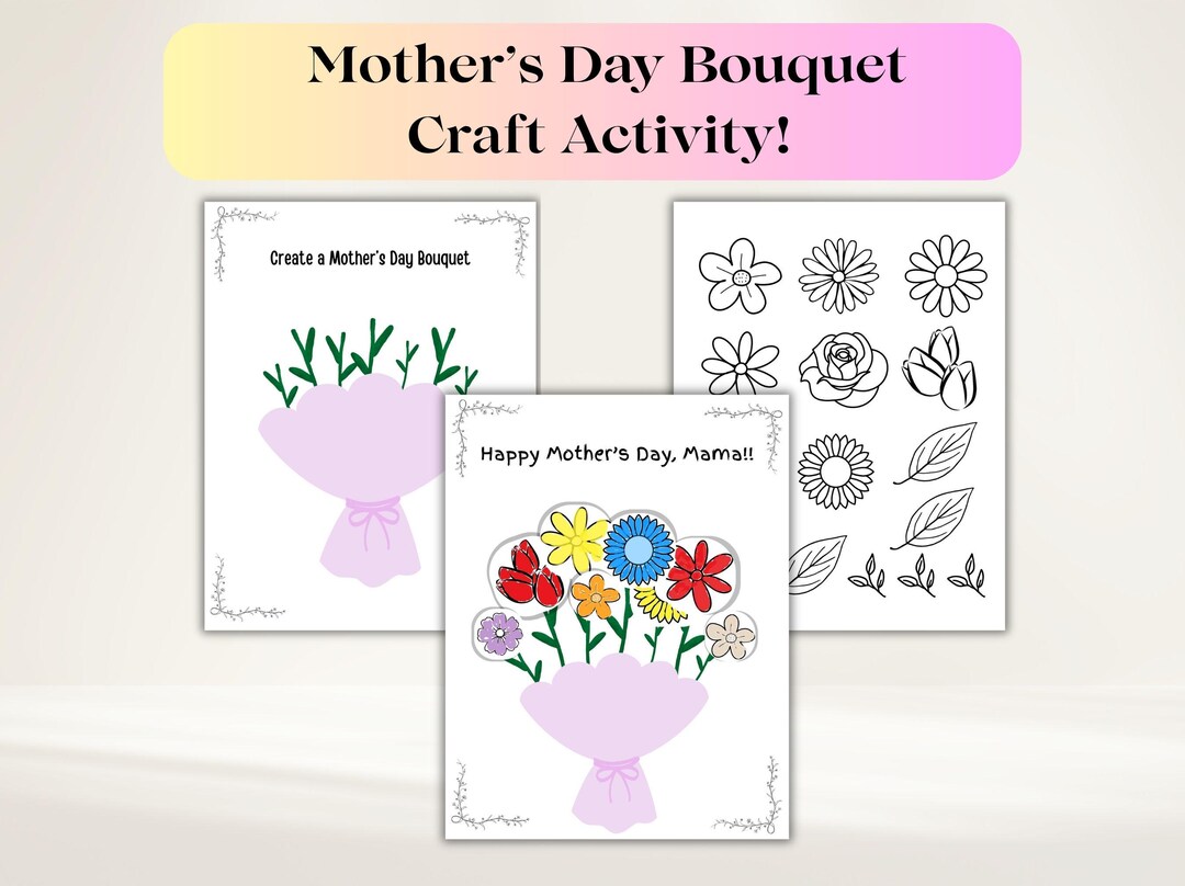 Mother’s Day Bouquet Craft for Kids Printable, Color Cut and Paste ...