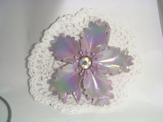Lavender Flower Brooch Enamel Vintage Large  Irid… - image 2