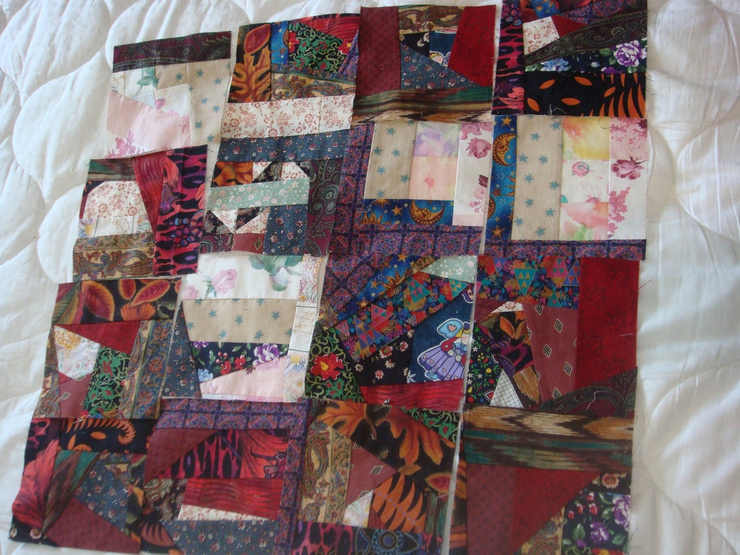Crazy Quilt Squares 16 Bold Ethnic Random Flowers Paisley Etsy