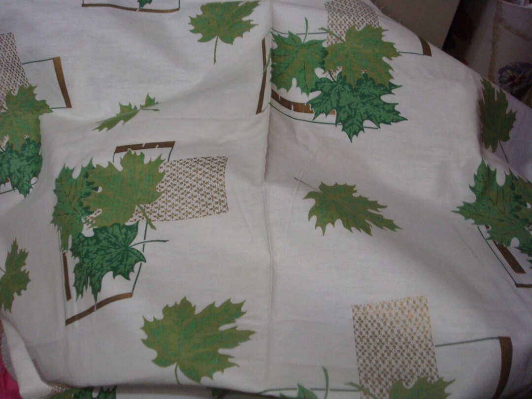Green Leaf Fabric Gold Paint Vintage White Background 176 X 38 Light