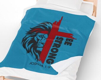 Be Strong Turquoise Christian Blanket – Joshua 1:9 Throw – Cozy Faith-Based Decor – Inspirational Gift for Home, Prayer Room, or Bible Study