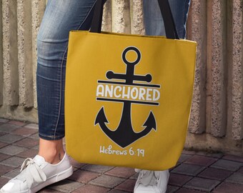 Bolsa Cristã: Lona Amarelo Mostarda, Design Anchored Faith