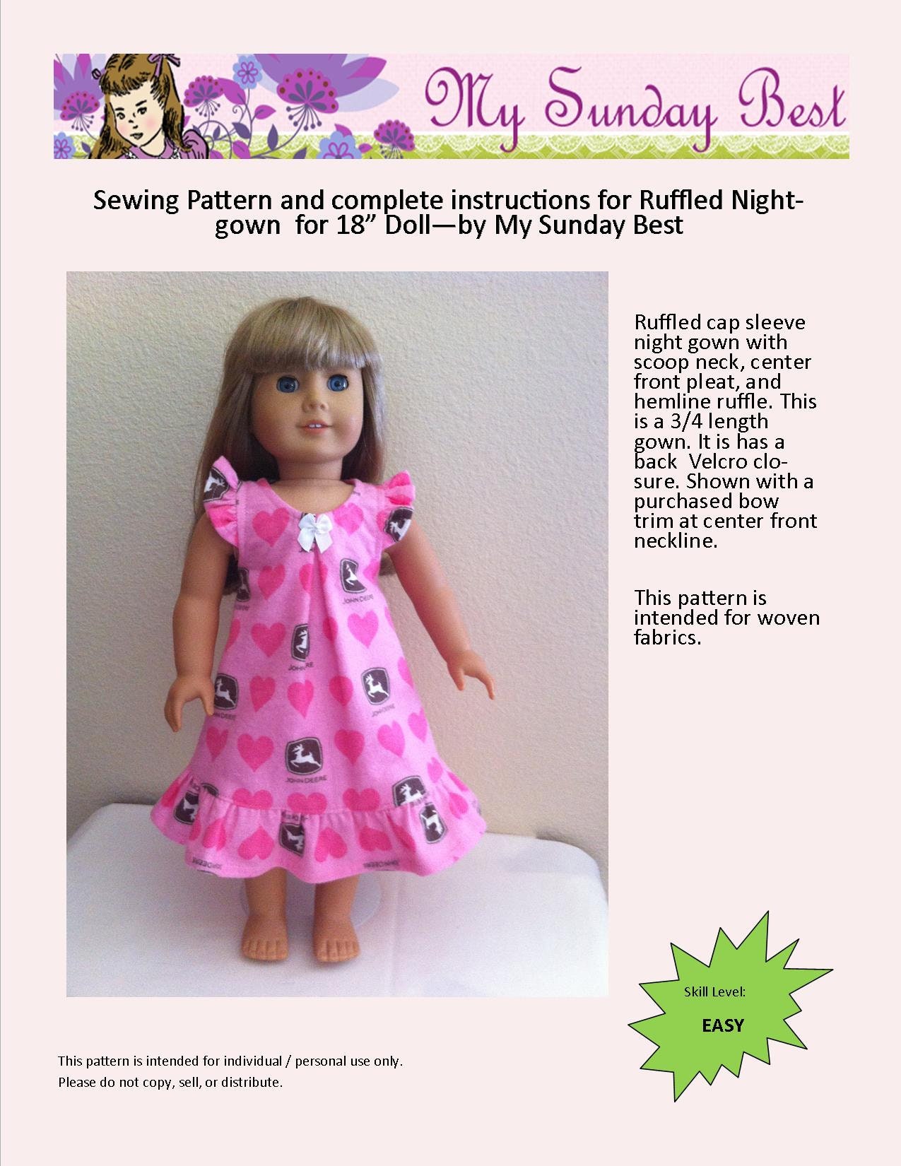 Sewing Pattern for 18 Inch Doll Night Gown Etsy