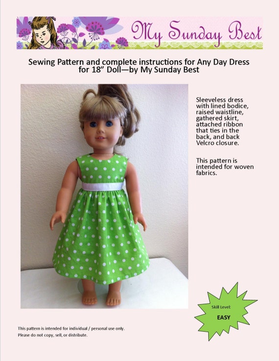 Sewing Pattern For 18 Inch Doll Dress Etsy