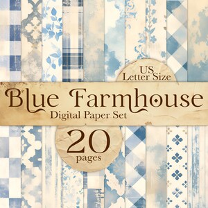 Blue Farmhouse Grungy Digital Papers Set, Vintage Watercolor Junk Journal, Distressed Scrapbook Background Collage Pages, PP001