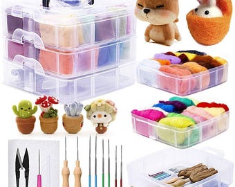Needle Felting Starter Kit, 24 Color Wool Roving, Felting Needles, Beginner Craft