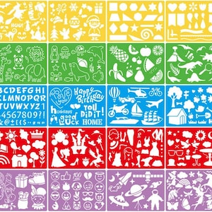 Zestaw szablonów do rysowania dla dzieci z tworzywa sztucznego: 20 kształtów, zwierząt, dinozaurów, liter (plastikowy)