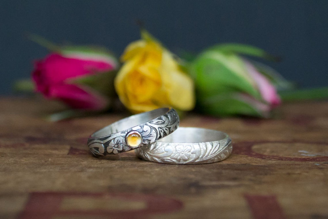 Mixed Metal Wedding Ring Set Sterling Silver and 14k Gold Etsy