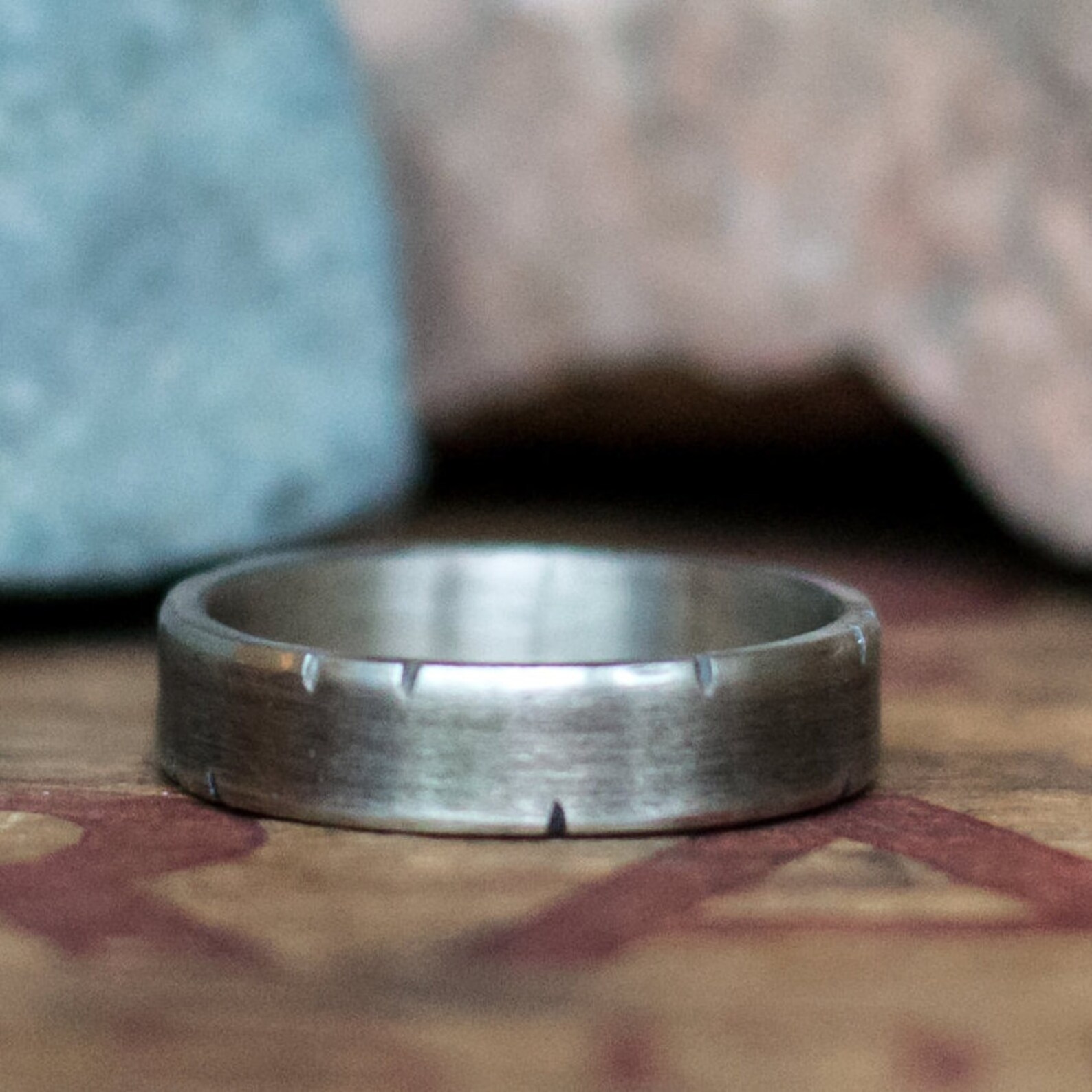 Men's Wedding Band 14k White Gold Rustic Men's Etsy