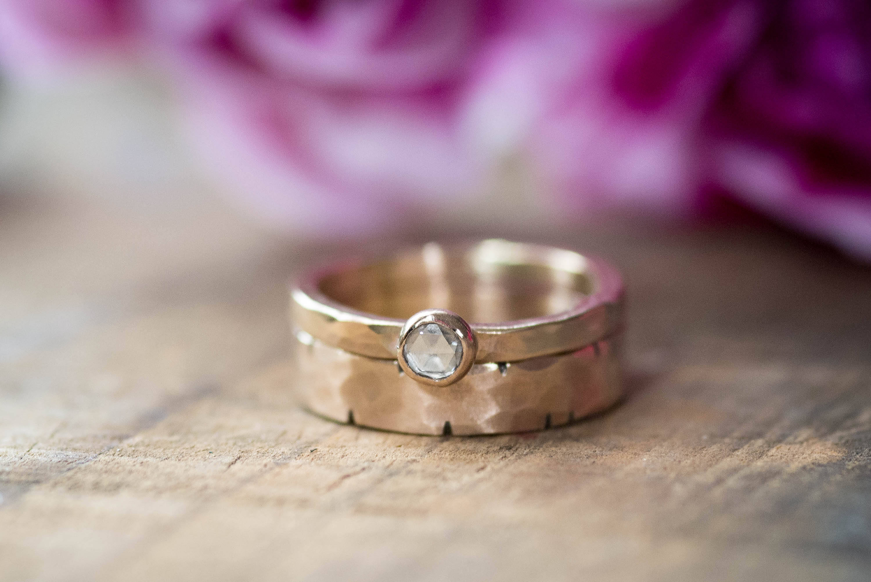 Unique Bridal Set 14k Gold Diamond Engagement Ring Rustic Etsy