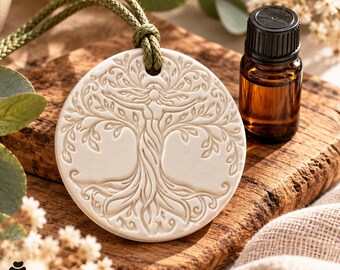 Mother Nature Tree Of Life Clay Essential Oil Diffuser, Double-Sided Hanging Aroma Stone