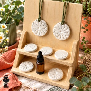 7 Piece Botanical Clay Diffuser Set, Floral Essential Oil Diffusers, Hanging Aroma Stones, Botanical Diffuser Discs